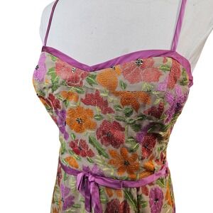 Saba Embroidered Floral Sleeveless Dress 100% Silk Women's Size 8